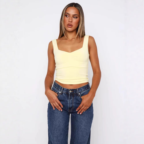 Damen figurbetontes Crop-Top mit breiten Trägern und V-Ausschnitt R&B