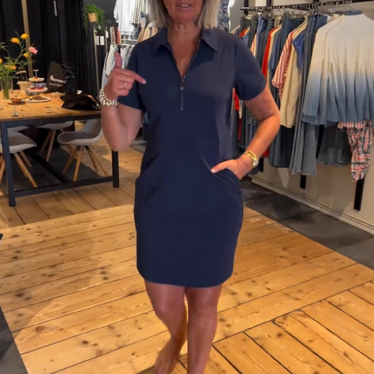 Damen Freizeitkleid mit modernem Reißverschluss und praktischen Seitentaschen Heidi-Mode