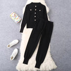 Damen elegantes Strickanzug-Set mit Knopfdétails R&B