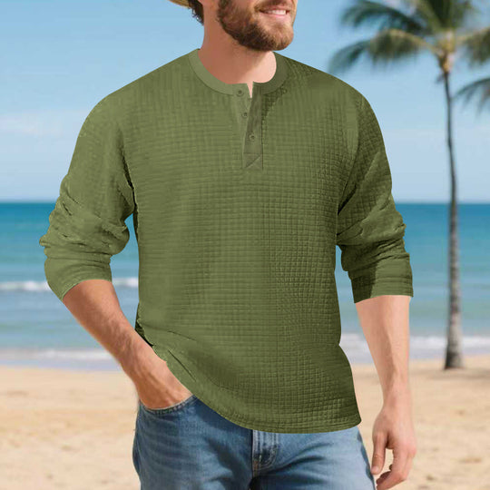 Herren Elegantes Langarmshirt mit Knopfleiste und strukturiertem Stoff R&B