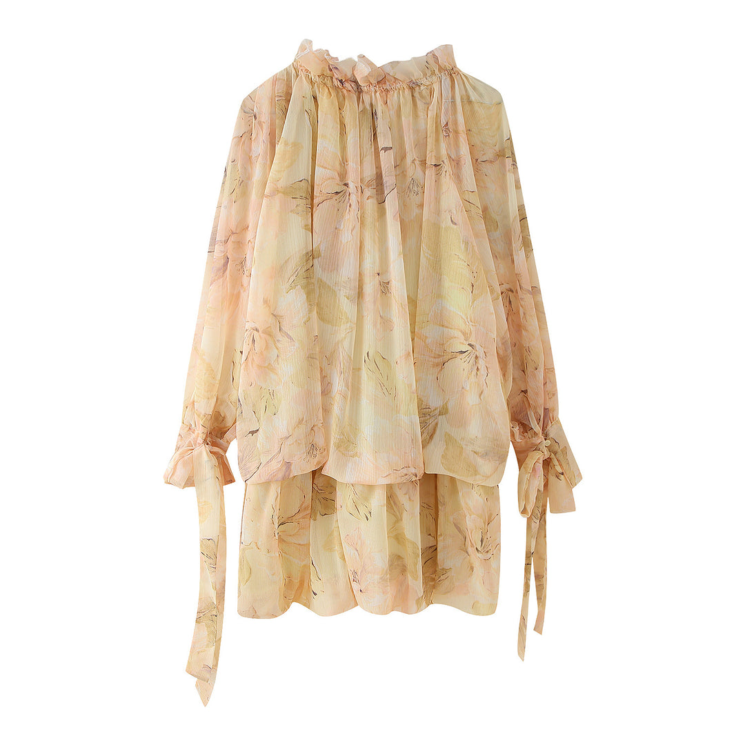 Damen Chiffonbluse mit floralem Design und voluminösen Ärmeln R&B