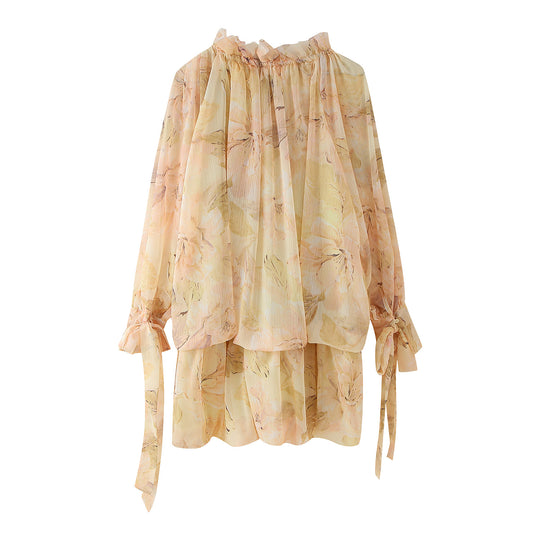 Damen Chiffonbluse mit floralem Design und voluminösen Ärmeln R&B