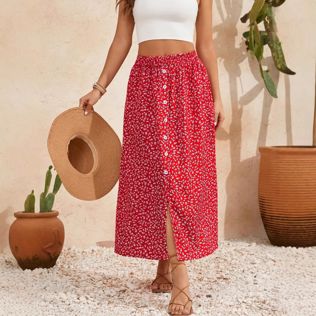 Damen Maxirock mit floralem Design und hohem Schlitz R&B