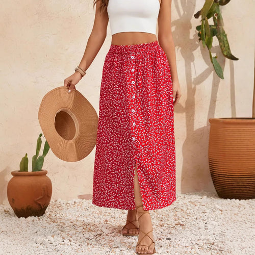 Damen Maxirock mit floralem Design und hohem Schlitz R&B