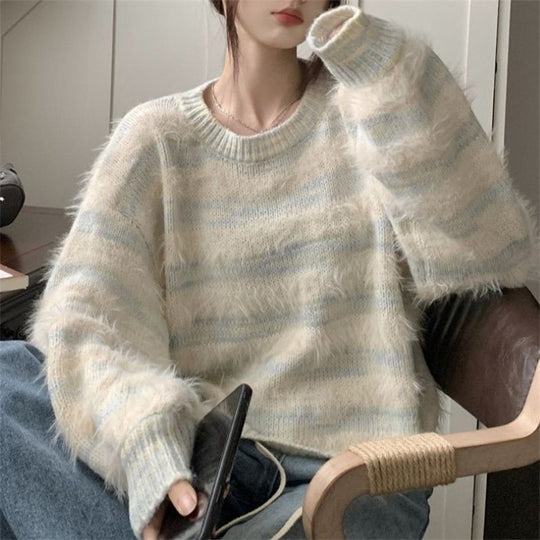 Damen Kuscheliger Strickpullover mit trendigem Farbverlauf und voluminösen Ärmeln R&B