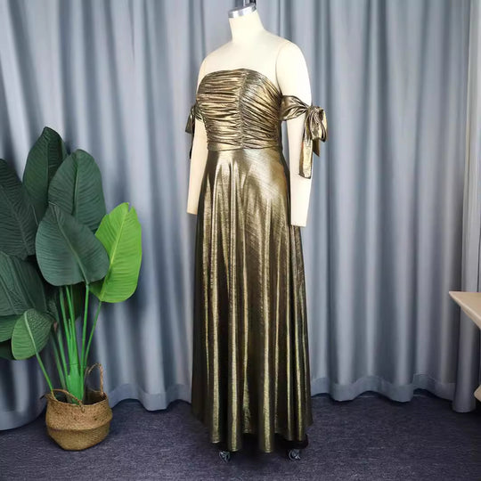 Damen Elegantes Maxikleid mit gerafftem Oberteil und schimmernden Ärmeln R&B
