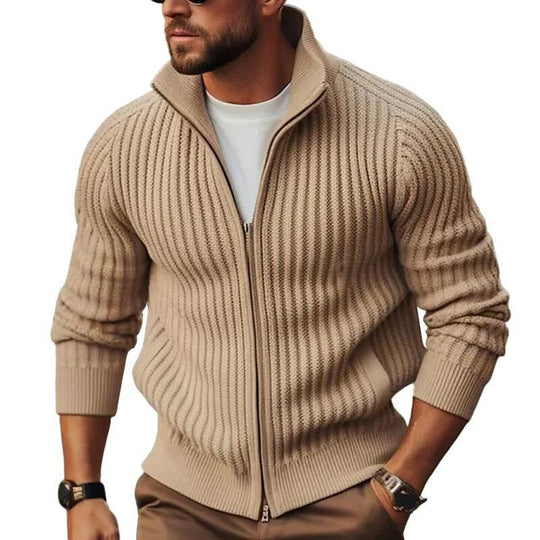 Herren Strickjacke mit modernen Rippdetails und durchgehendem Reißverschluss R&B