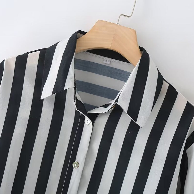 Damen elegante Bluse mit modernem Streifenmuster und klassischem Kragen R&B