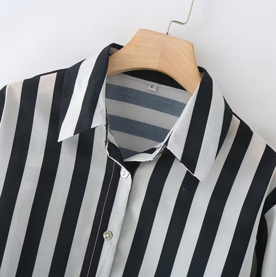 Damen elegante Bluse mit modernem Streifenmuster und klassischem Kragen R&B