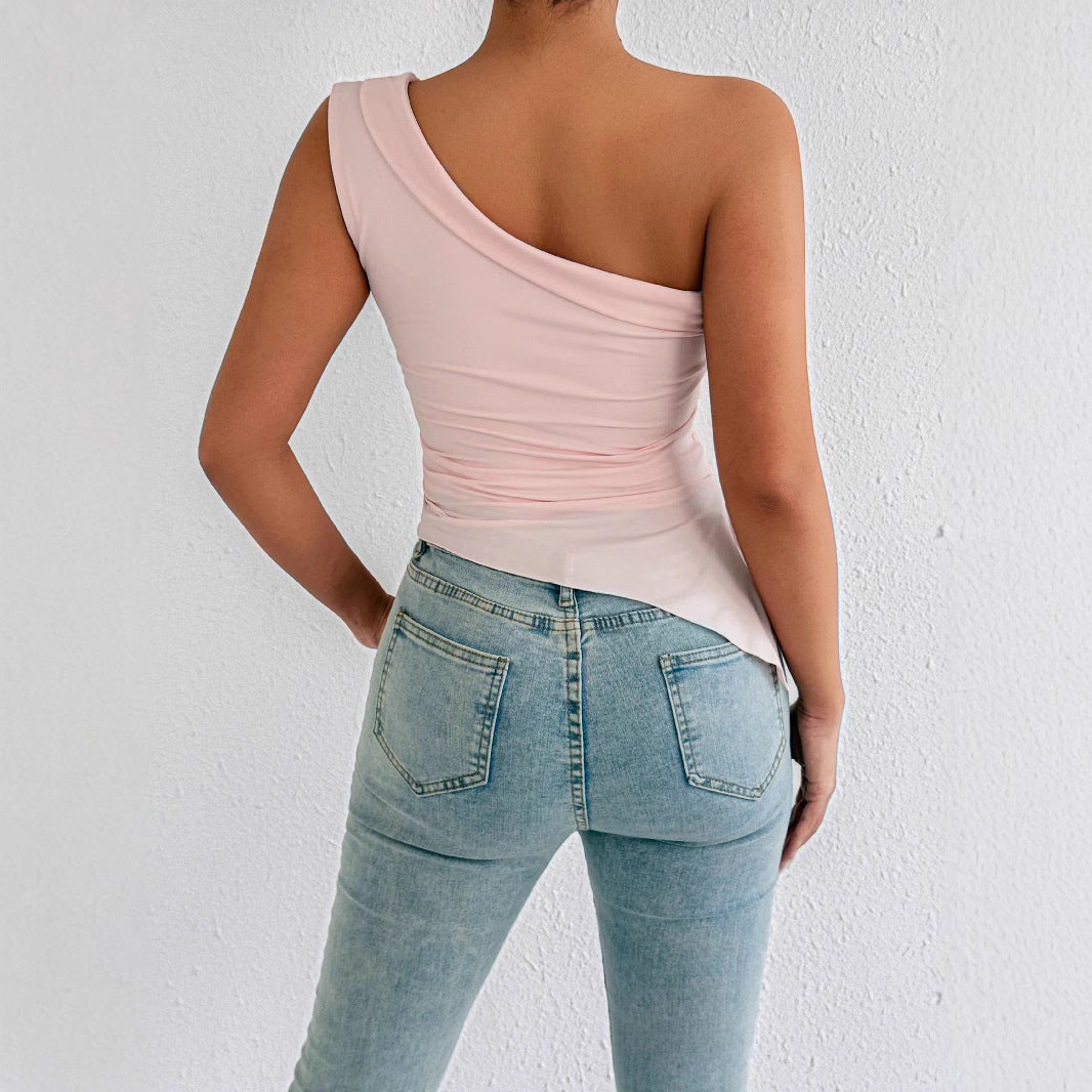 Damen asymmetrisches Top mit schulterfreiem Design und eleganter Drapierung R&B