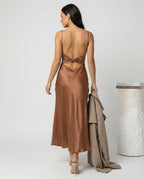 Damen Satin Maxikleid mit Spaghetti-Trägern