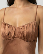 Damen Satin Maxikleid mit Spaghetti-Trägern