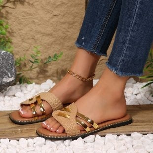 Damen Riemchen-Sandalen mit geflochtenem Design und funkelnden Akzenten R&B