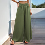 Damen Weite Palazzo-Hose mit elastischem Taillenbund und lässiger Schnitt