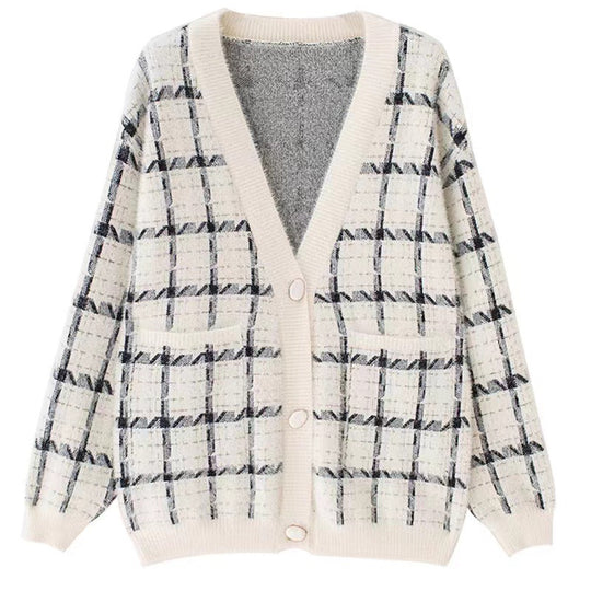 Damen Kuscheliger Oversized-Strickcardigan mit Karomuster R&B