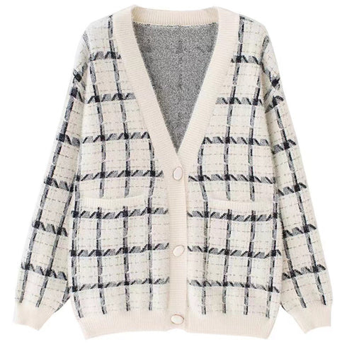 Damen Kuscheliger Oversized-Strickcardigan mit Karomuster R&B