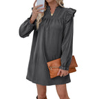 Damen lässiges Kleid mit Rüschendetails und langem Arm R&B