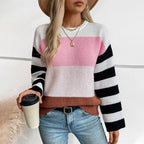 Damen modischer Pullover mit lässigem Streifenmuster und weitem Schnitt