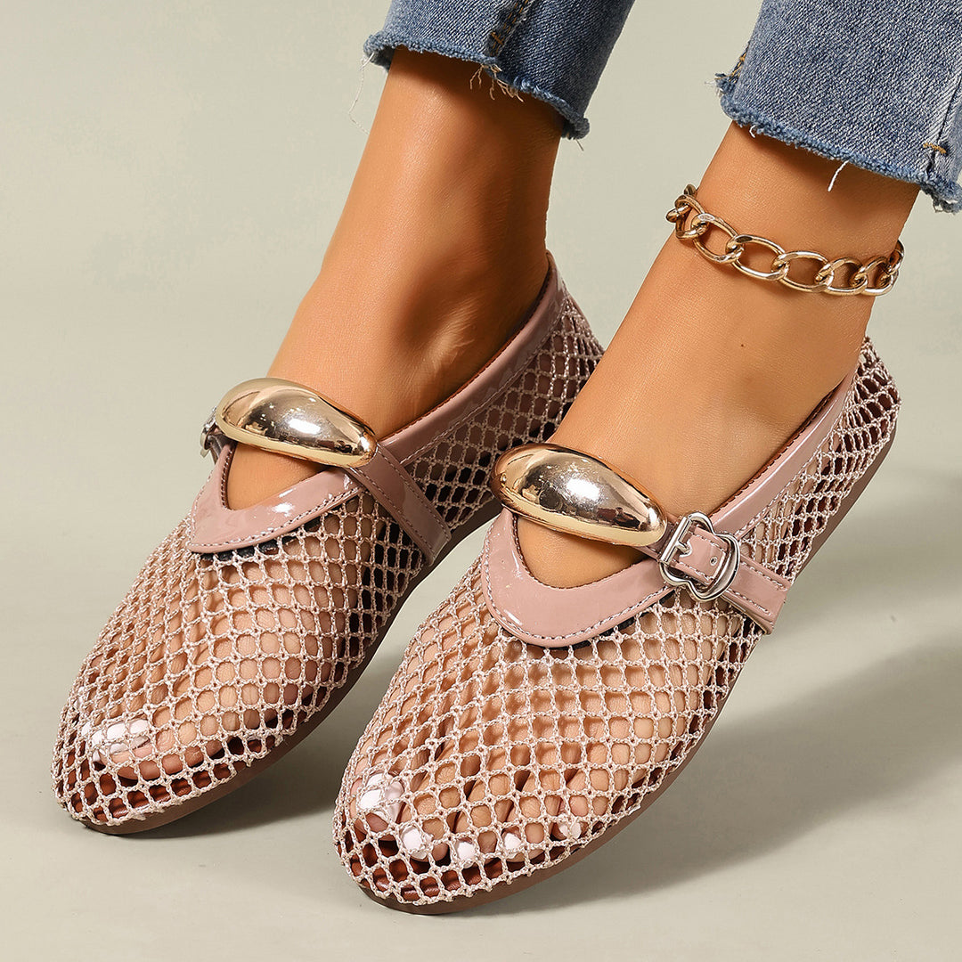 Damen luftige Schlüpfschuhe mit elegantem Netzdesign und modischer Schnalle R&B