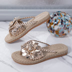 Damen Zehentrenner-Sandalen mit dekorativen Blütenapplikationen und rutschfester Sohle R&B