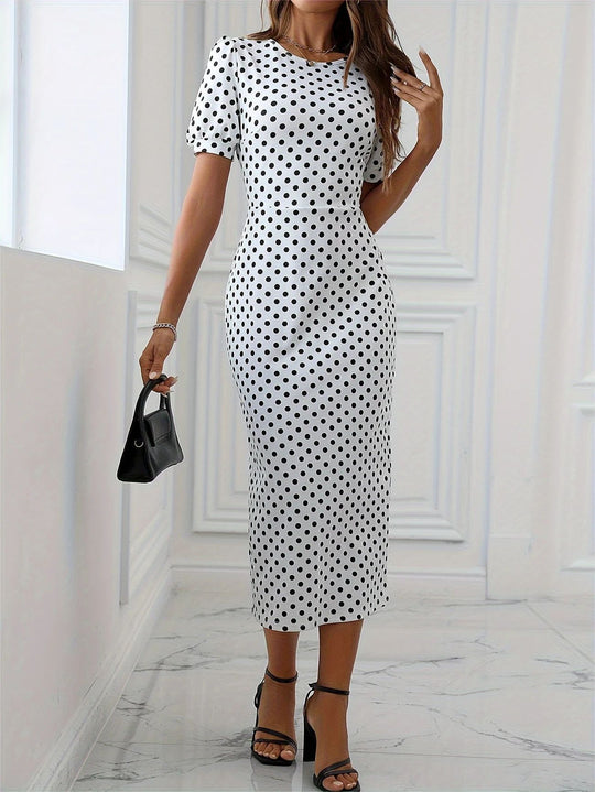 Damen Midikleid mit Puffärmeln und Punkten R&B