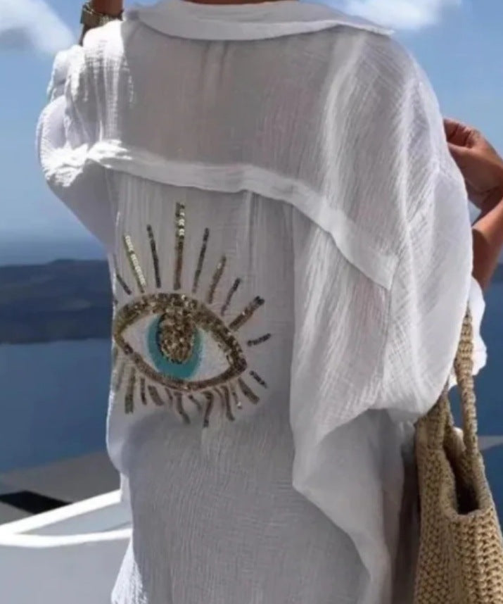 Damen Bluse mit einzigartigem Auge-Stickerei R&B