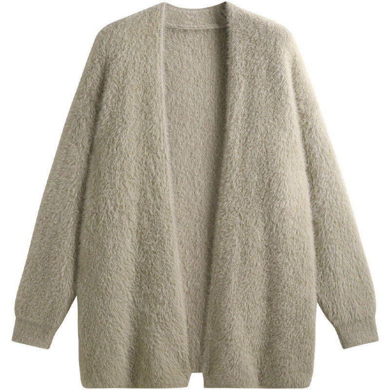 Damen oversized Strickjacke aus weichem Fleece mit offenem Schnitt R&B