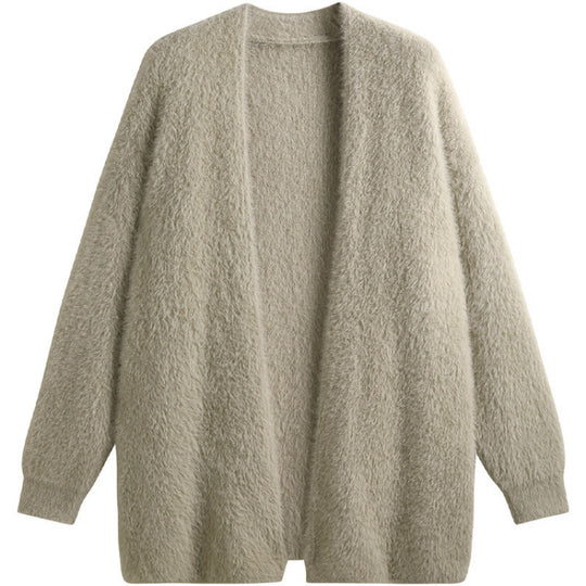 Damen oversized Strickjacke aus weichem Fleece mit offenem Schnitt R&B