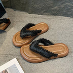 Damen Komfortable und modische Sandalen mit fransigen Riemen EB