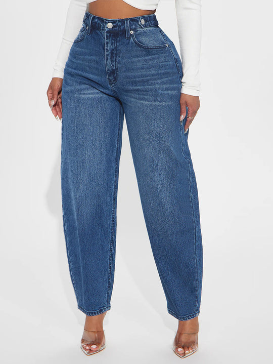 Damen Bequeme Hochtaillierte Jeans mit weitem Schnitt R&B
