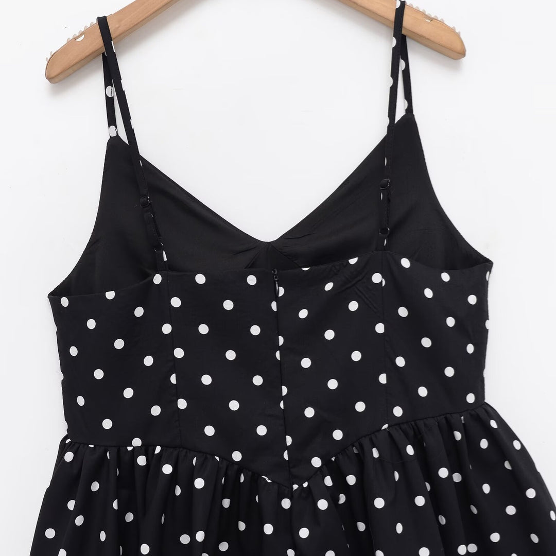 Damen Sommerliches Spaghettiträgerkleid mit verspieltem Punkte-Design und fließendem Schnitt R&B