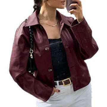 Damen Kunstlederjacke im modischen Oversized-Schnitt R&B