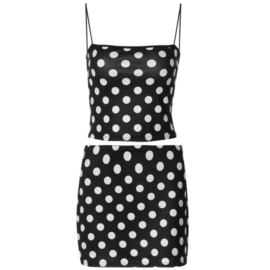 Damen Verspieltes Polka-Dots Mini-Kleid mit Rüschensaum und schmalen Trägern R&B