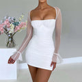 Damen Mini-Kleid mit transparenten Ärmeln und raffiniertem Schnitt R&B