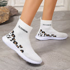 Damen modische Sockensneaker mit animalischem Muster und elastischem Obermaterial R&B