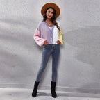 Damen Strickjacke mit buntem Farbblock-Design und weiten Ärmeln R&B