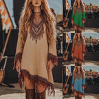 Damen Festival-Kleid mit kunstvollem Stickdesign und Fransen R&B
