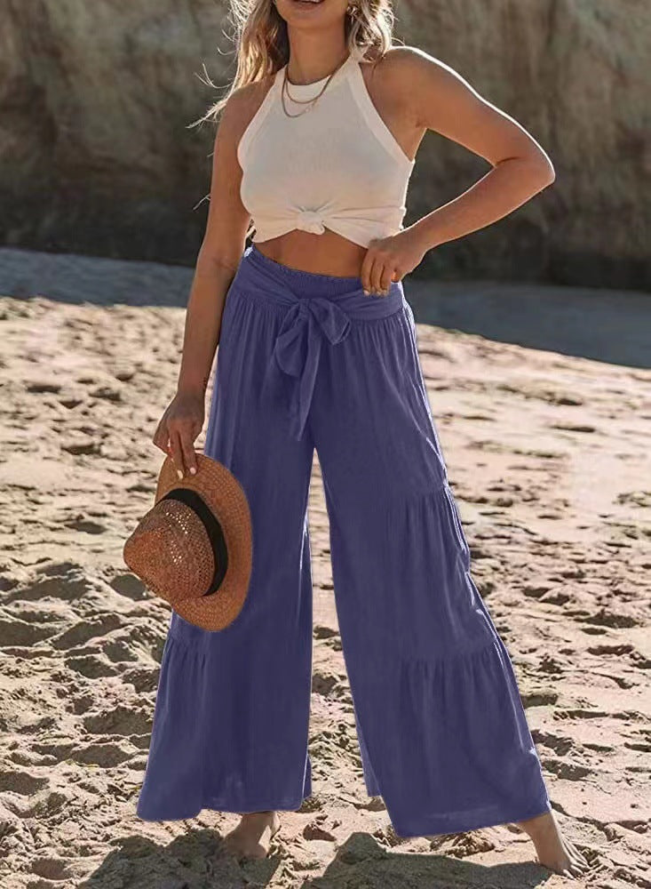Damen luftige Palazzo-Hose mit hohem Bund und seitlichen Raffungen R&B