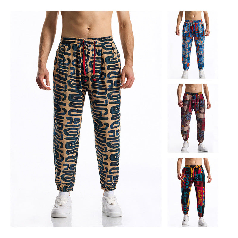 Herren lockere Freizeithose mit buntem Muster und elastischem Bund R&B