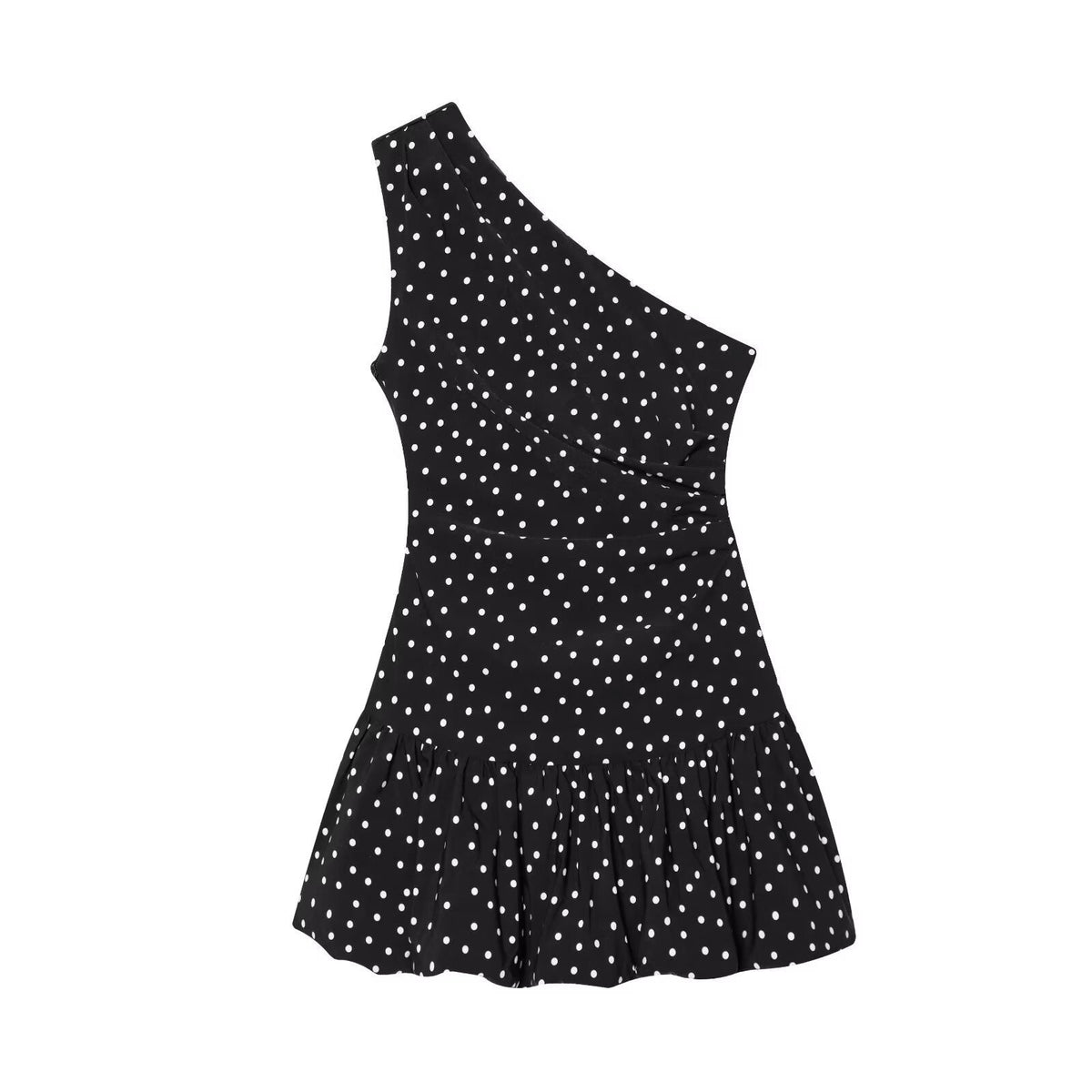 Damen Polka-Dots Minikleid mit asymmetrischem Ausschnitt R&B