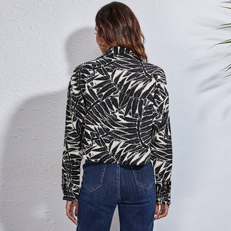 Damen Modische Bluse mit tropischem Blattmuster und lässigem Schnitt R&B