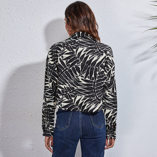Damen Modische Bluse mit tropischem Blattmuster und lässigem Schnitt R&B