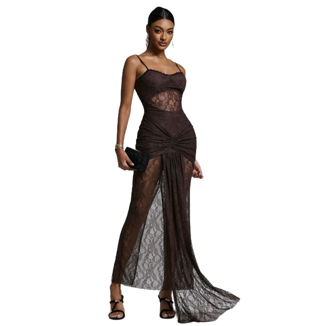 Damen Elegantes Spitzenmaxikleid mit raffinierter Drapierung R&B