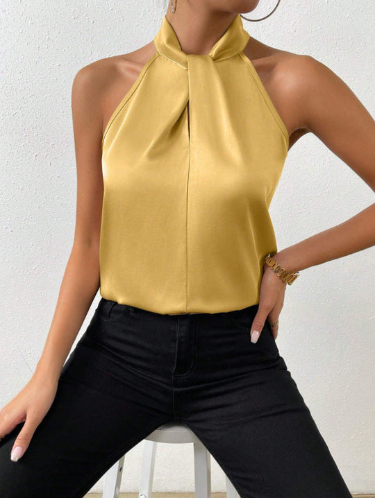R&B | Damen Knoten Hals Stil Top Seide
