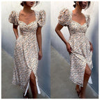 Damen Midi-Kleid mit ballonartigen Ärmeln und aufregendem Muster R&B