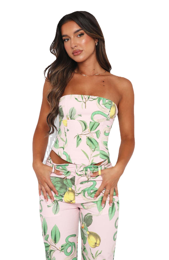 Damen Bustier-Top mit floralem Design und figurbetontem Schnitt R&B