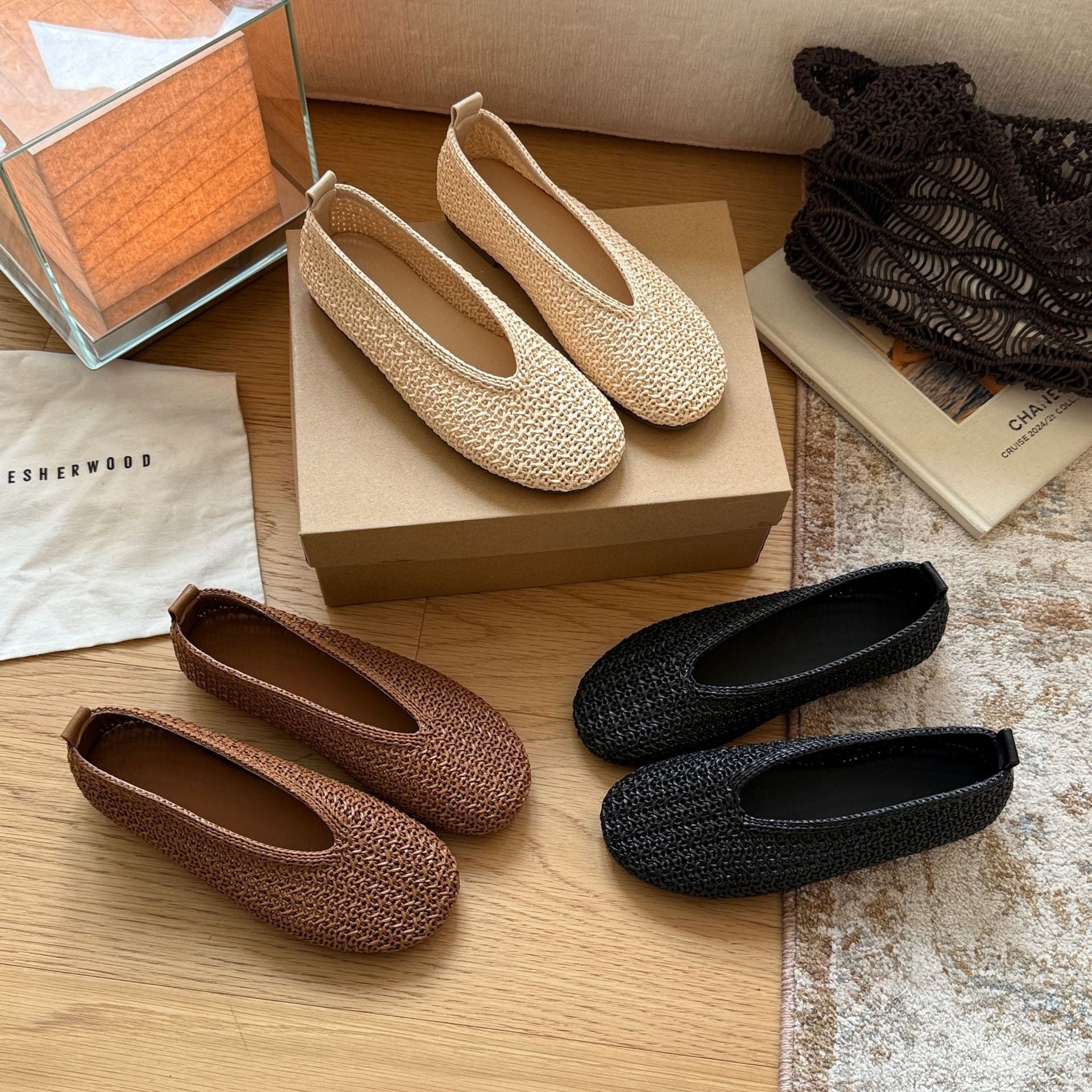 Damen Komfortable Slip-On Ballerinas mit modischem Flechtmuster