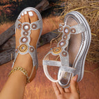 Damen Wedge-Sandalen mit bunten Perlen-Detail und rutschfester Sohle R&B