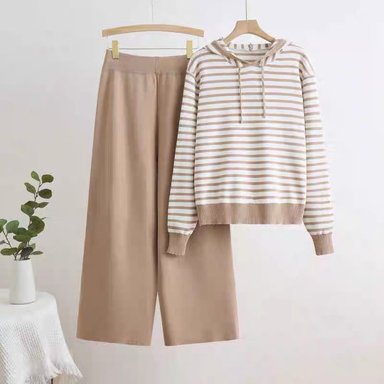 Damen gestreiftes Freizeitset mit Kapuze und weitem Schnitt R&B