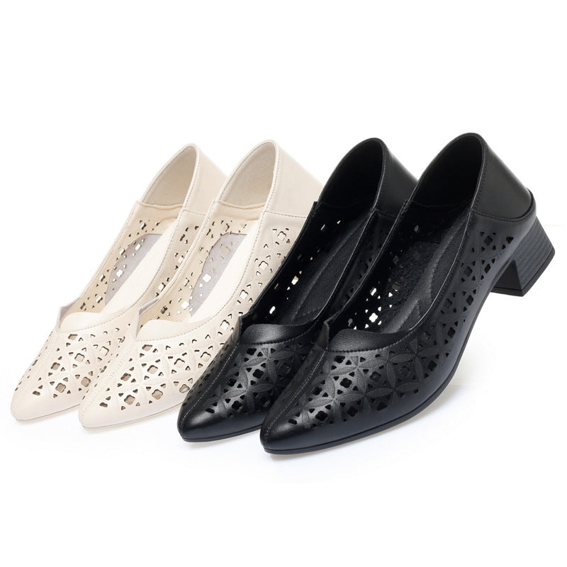 Damen Ballerinas mit elegantem Lochdesign und bequemem Blockabsatz R&B